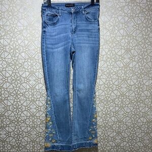 Ashley Mason Blue Floral Embroidered Wide Leg Jeans